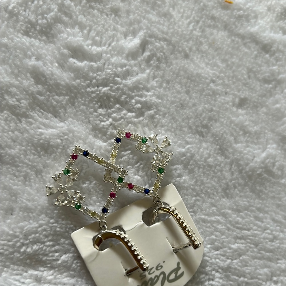 Silver Multicolor Geometric Earrings - image 3